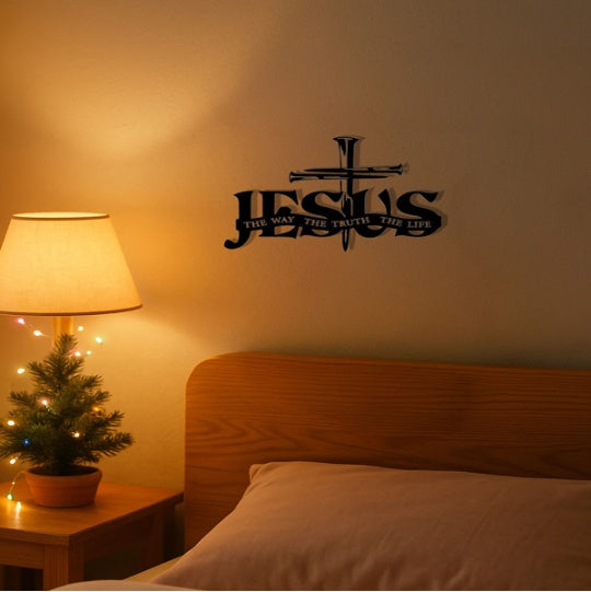 Jesus Cross Metal Wall Art The Way, The Truth, The Life Sign Christian Home Decor For Bedroom, Living Room, Bathroom & Kitchen Rustproof, Waterproof Durable Wall Hanging Fade-Resistant Fini