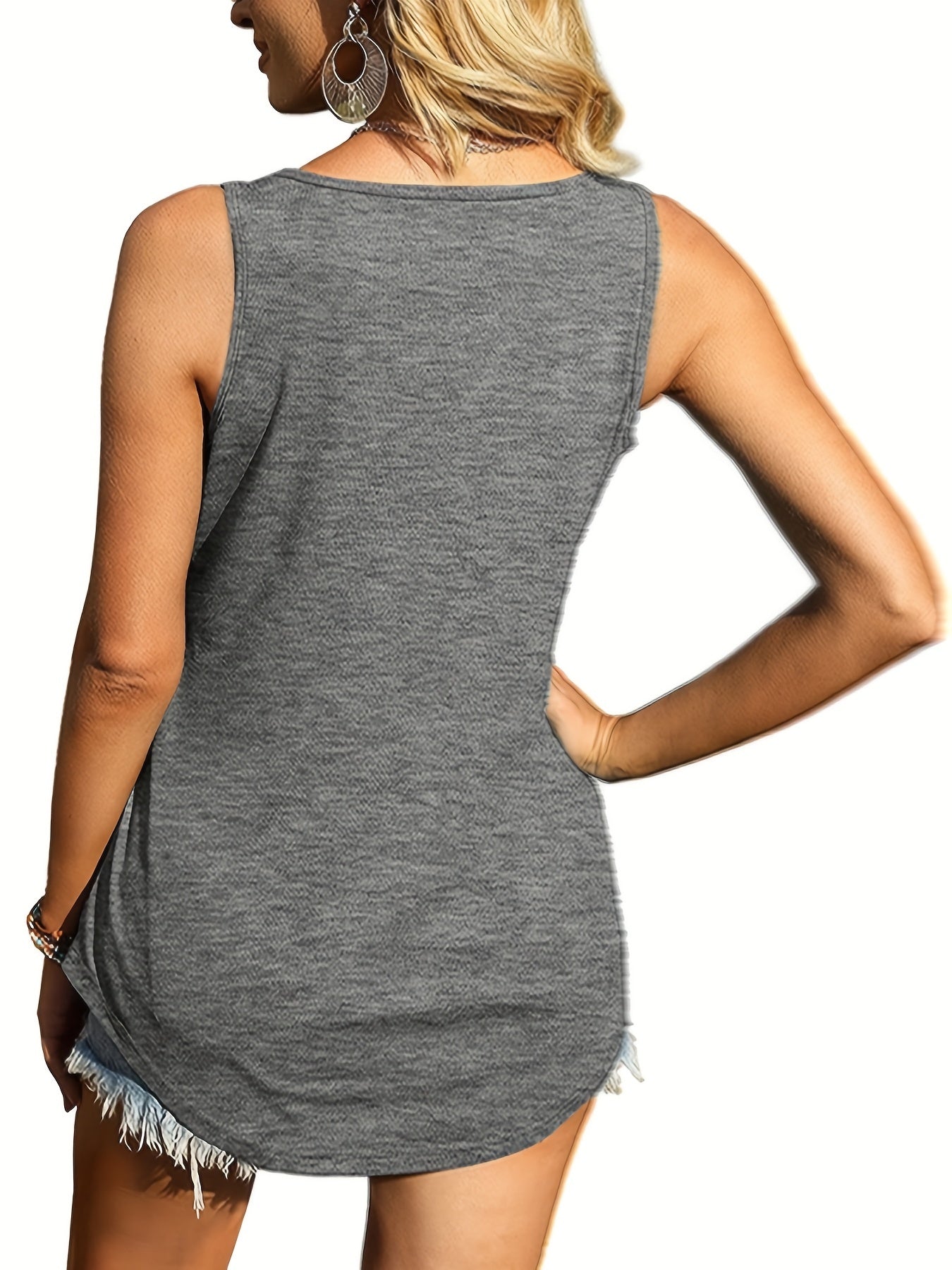 2-piece Women's Summer Sleeveless Top, Square Neck, Solid Color Vest T-shirt
