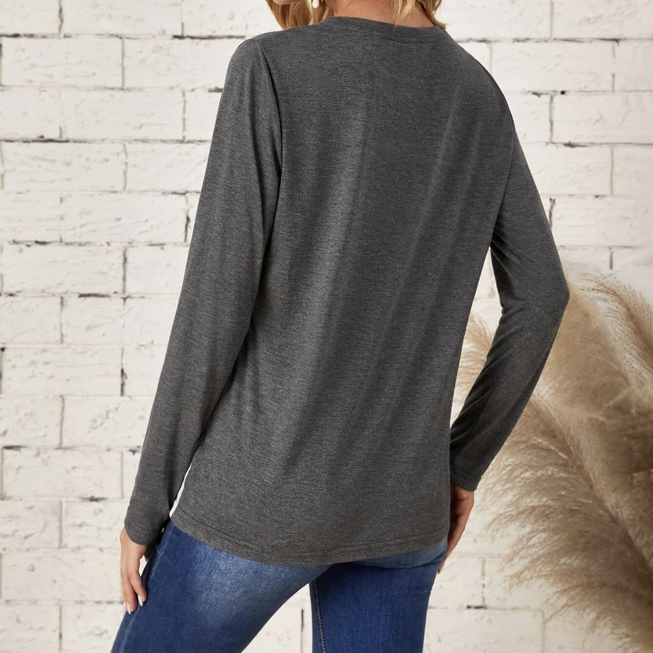 Ladies' Fashionable Casual Patchwork Color Long Sleeved T-shirt Top