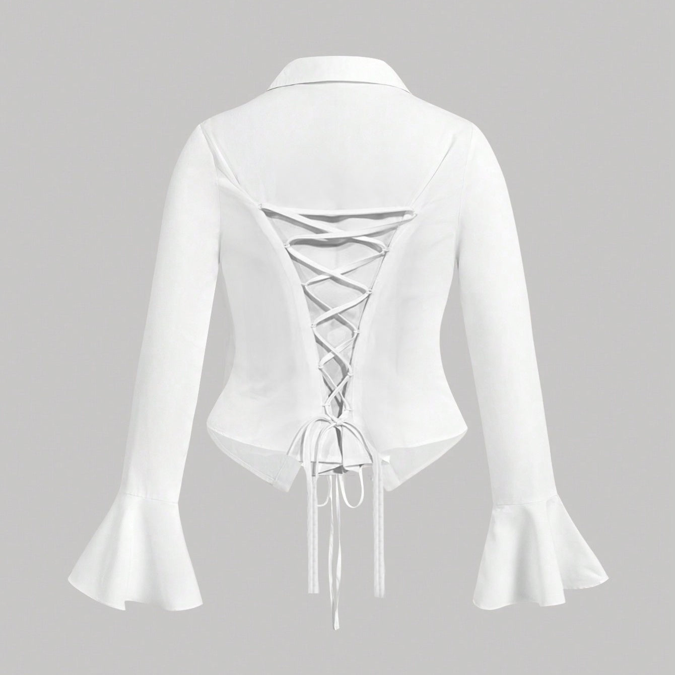 Ladies' Elegant Slimming, Cinched Belly, Flared Sleeves, Back Strap Design Shirt