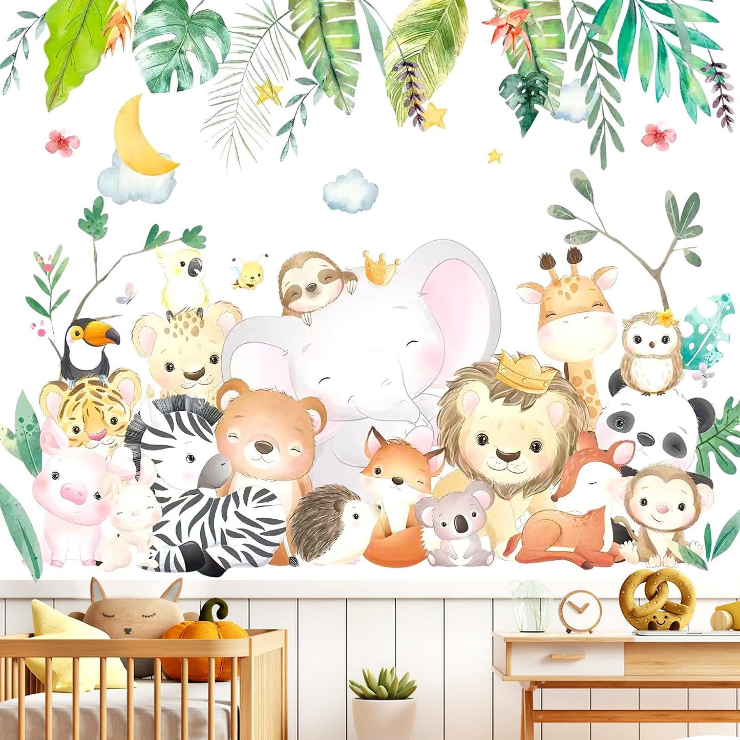 Wall Sticker Jungle Animals Wall Sticker Children's Room Animal Tree Wall Sticker Animal Party Elephant Giraffe Wall Sticker Children's Room Boy Baby Room Bedroom Wall Decoration,481-6789-MG