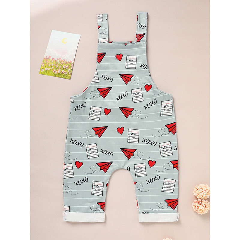 Baby Boy Girl's Casual Heart Pattern Jumpsuit, Paper Airplane Heart Xoxo Trendy Overalls, Valentine's Day Coming Home Outfit