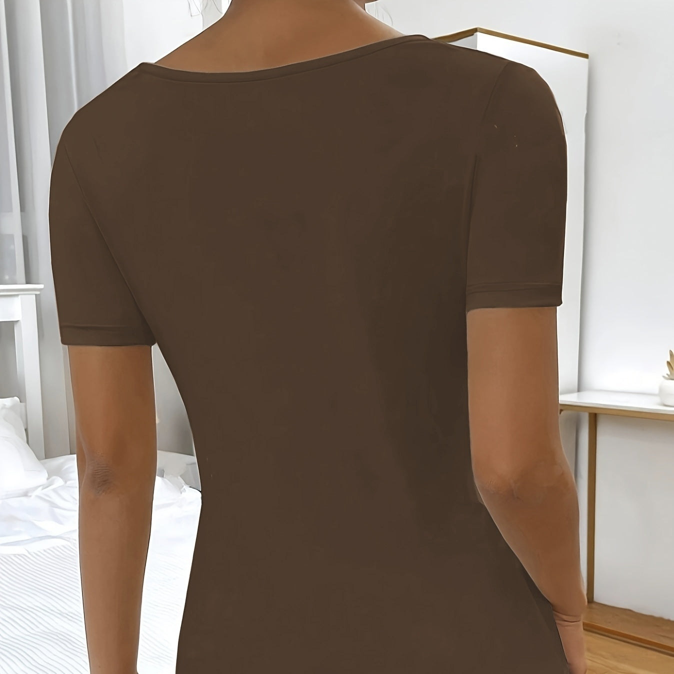 Ladies' Solid Color Asymmetrical Collar Fashionable T-shirt