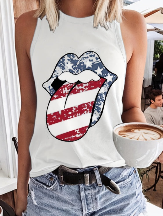 Ladies' Lip Print Fashionable Off Shoulder Casual Vest