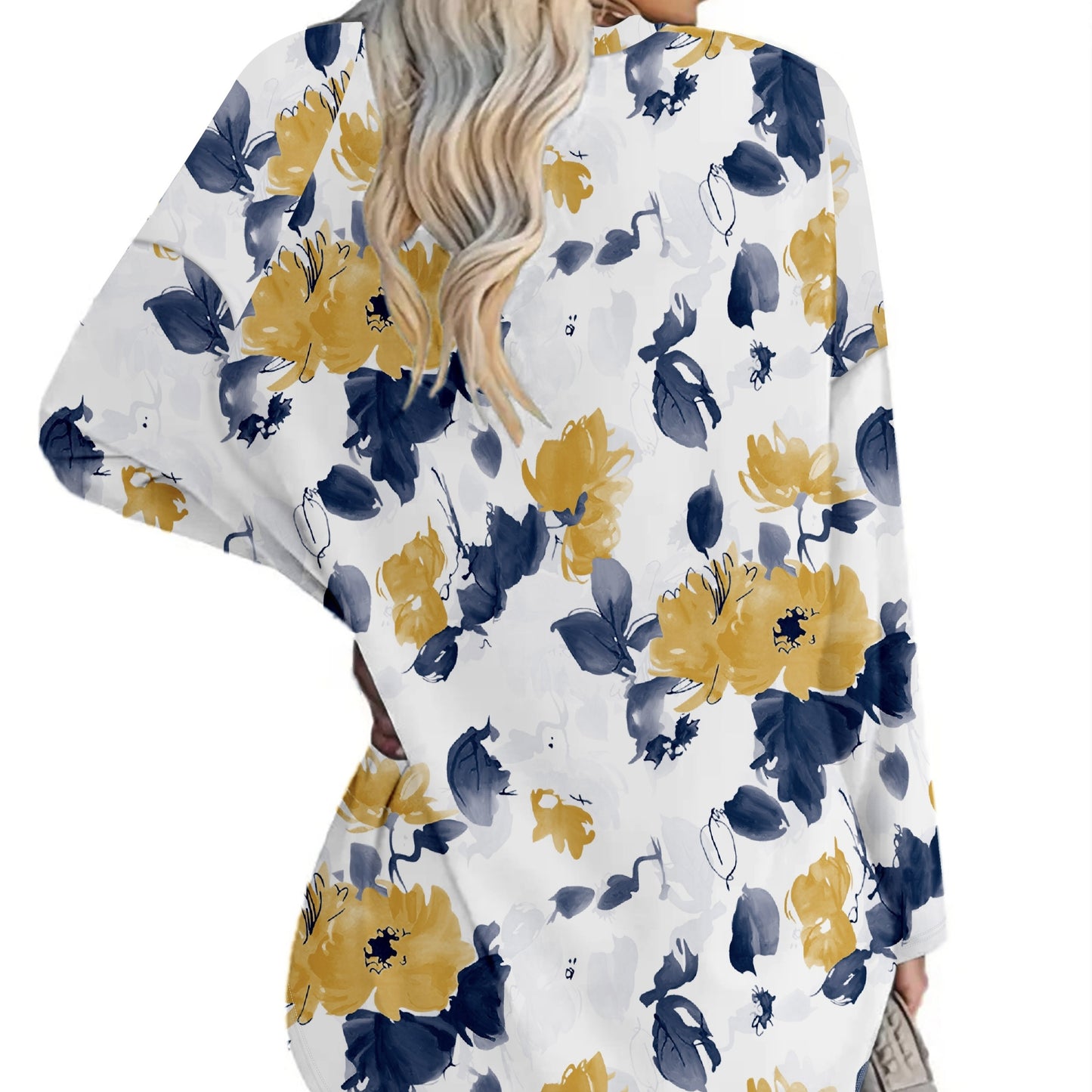 Ladies' Loose Solid Flower Print Casual Long Sleeved V-neck Casual Daily T-shirt Top