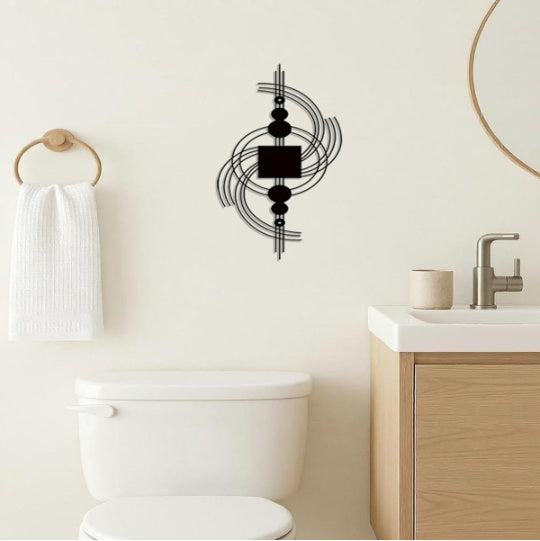 1PC Modern Geometric Metal Wall Art - Circular & Square Abstract Wall Sculpture - Minimalist Home Decor For Living Room, Bedroom, Bathroom, Kitchen - Trendy Housewarming Gift, Halloween Decor, Wall Ha