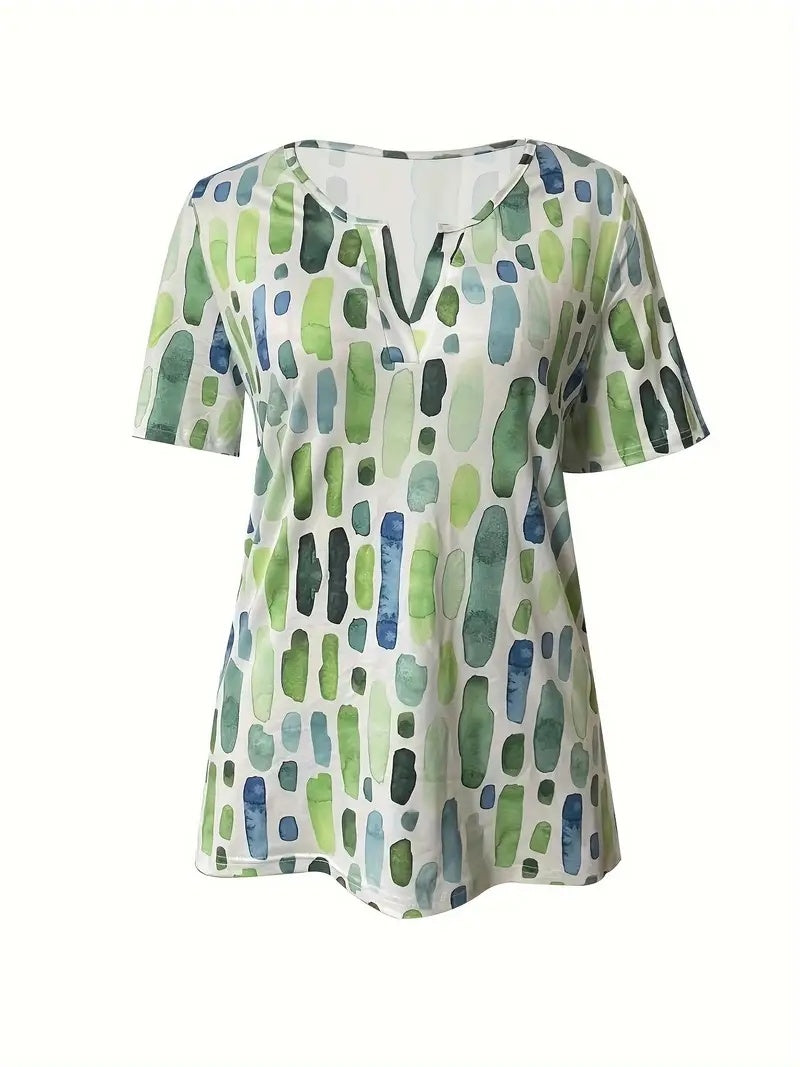 Summer New V-Neck Printed Short Sleeve T-Shirt Loose Casual Top