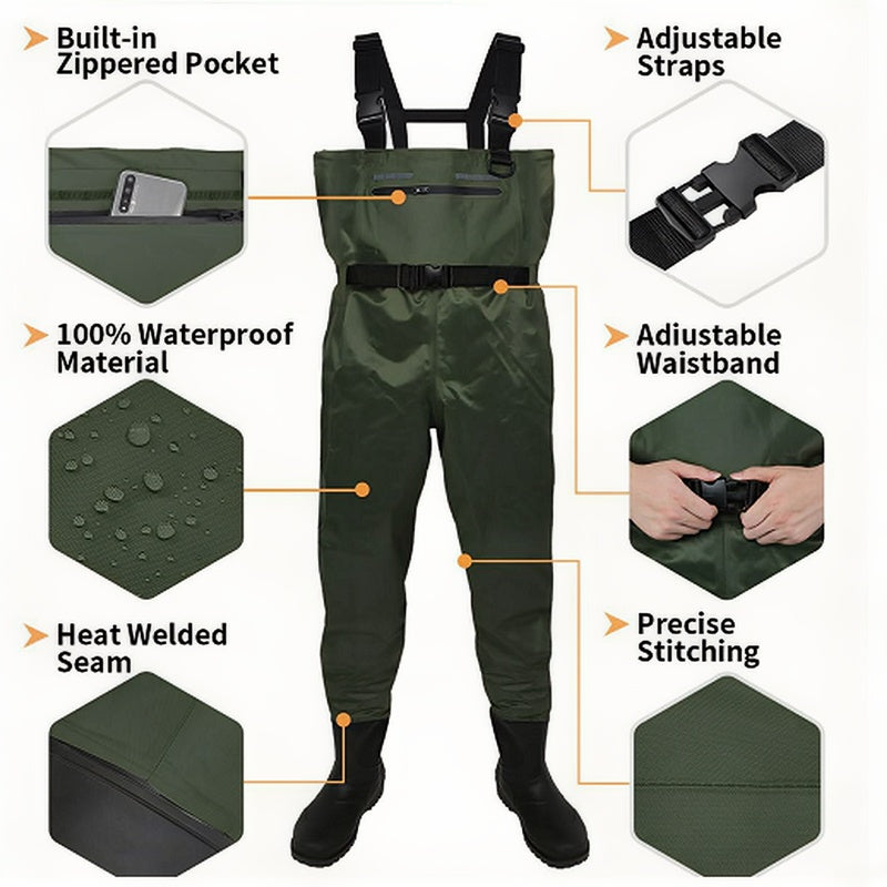 Fishing Waders For Men & Women, Waterproof 2-Ply Nylon PVC Chest Wader With Boots For Outdoor