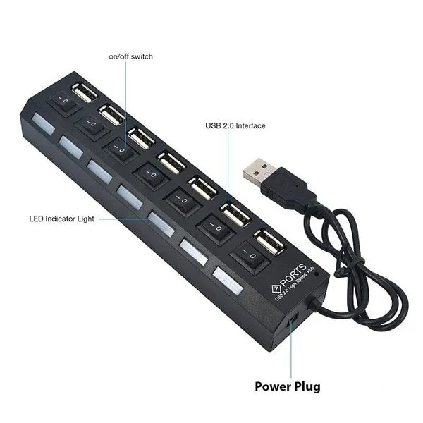 7 Port USB 2.0 3.0 Hub Splitter Adapter High Speed For PC Laptop Desktop