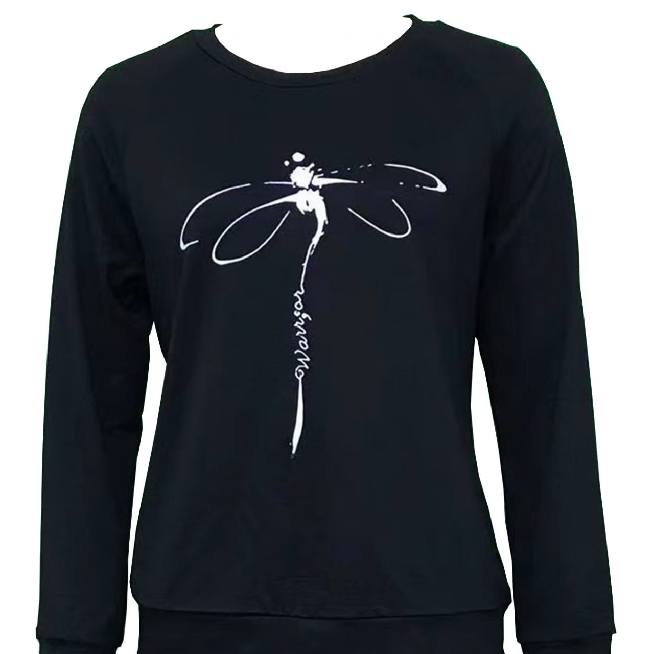 Ladies' Round Neck Printed Dragonfly Fashionable Casual Hoodie Top