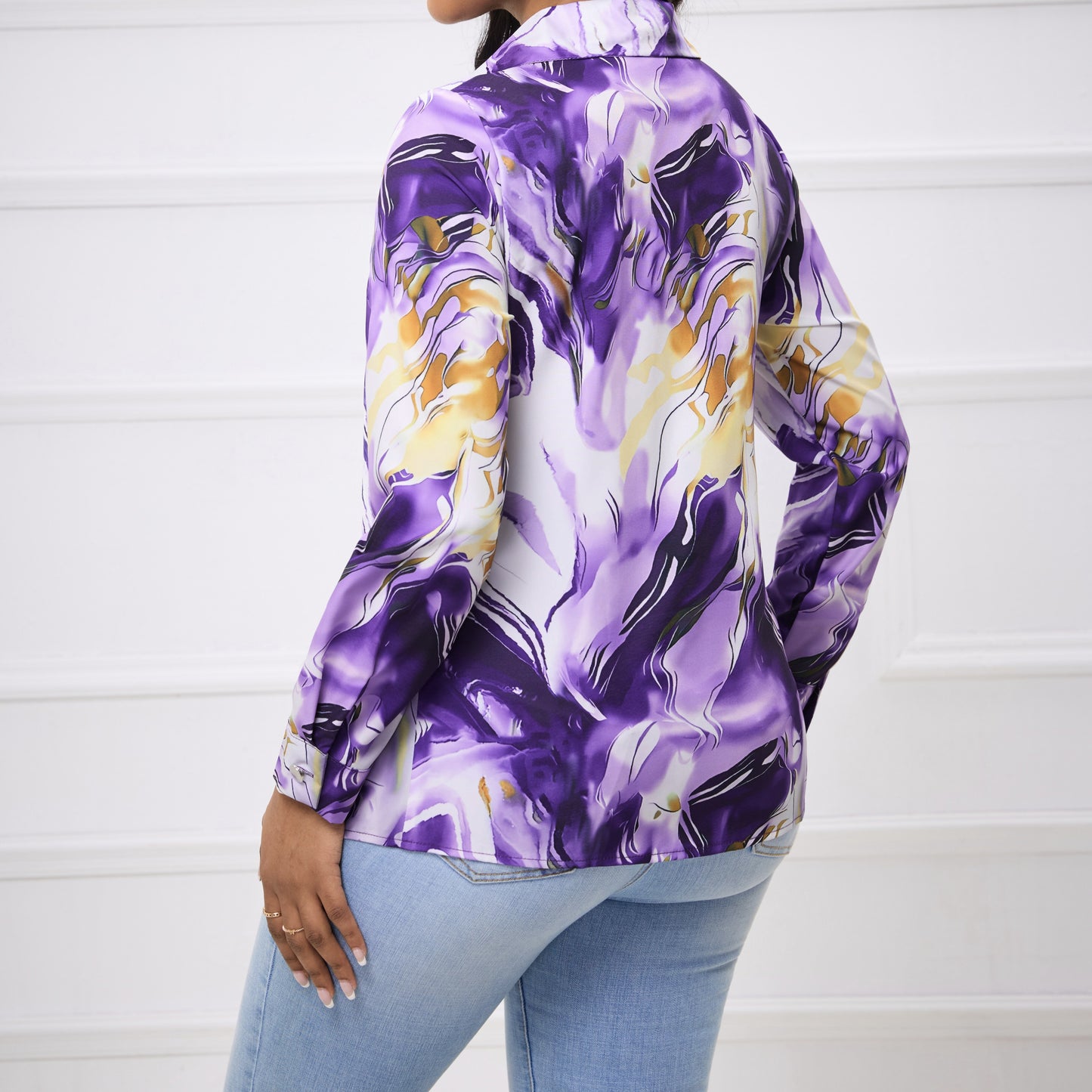 Ladies' Fashionable And Elegant Springsummer Shirt With A Collar And Fashionable Print, Comfortable And Casual Long Sleeved Shirt Top