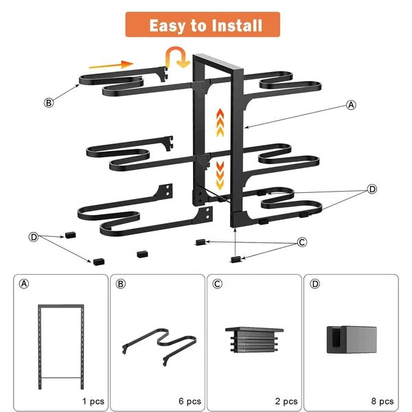 Pots And Pans Organizer, Adjustable 6-Tier Pots Organizer Rack For Cookware Heavy Duty Pots Rack For Kitchen Storage