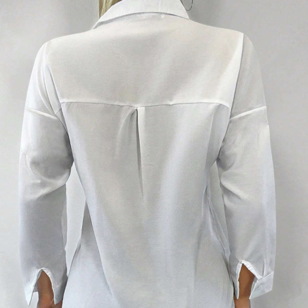 Ladies' Solid Color Button Versatile Elegant Lapel Long Sleeved Shirt Top
