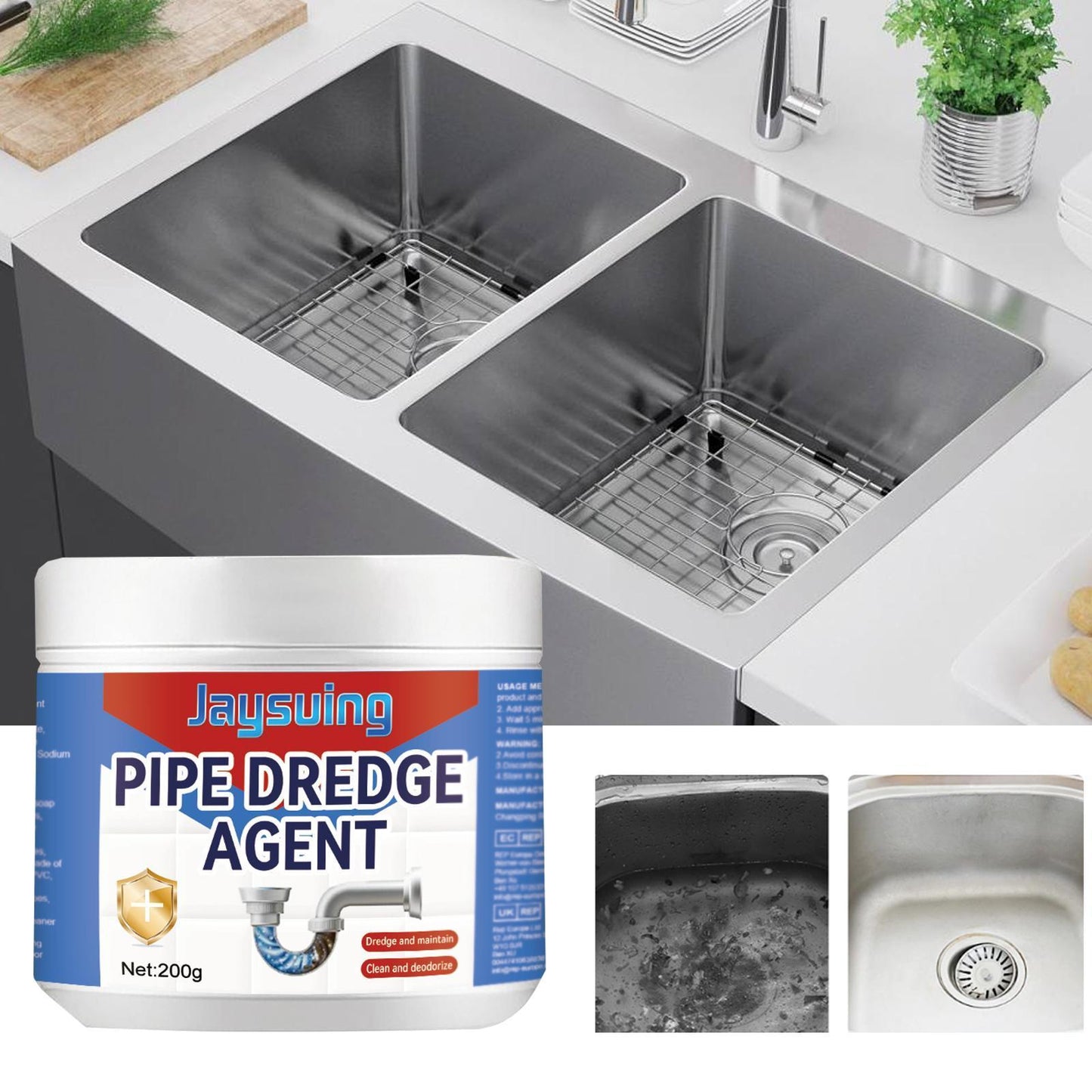 Jiesuin Pipe Dredging Agent, Kitchen And Bathroom Sewer Blockage Cleaning Stain Deodorizing Cleaner