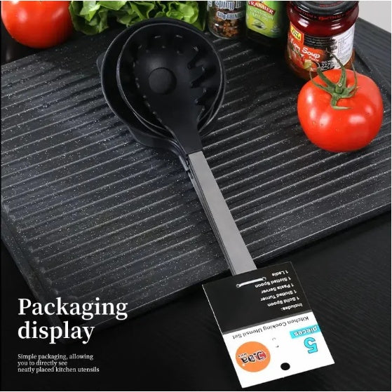 Cooking Utensil Set Premium 5 Piece Kitchen Utensil Set - Stainless Steel Handle And Nylon Faucet, Non-Stick, Heat Resistant, For Home, Kitchen Gift