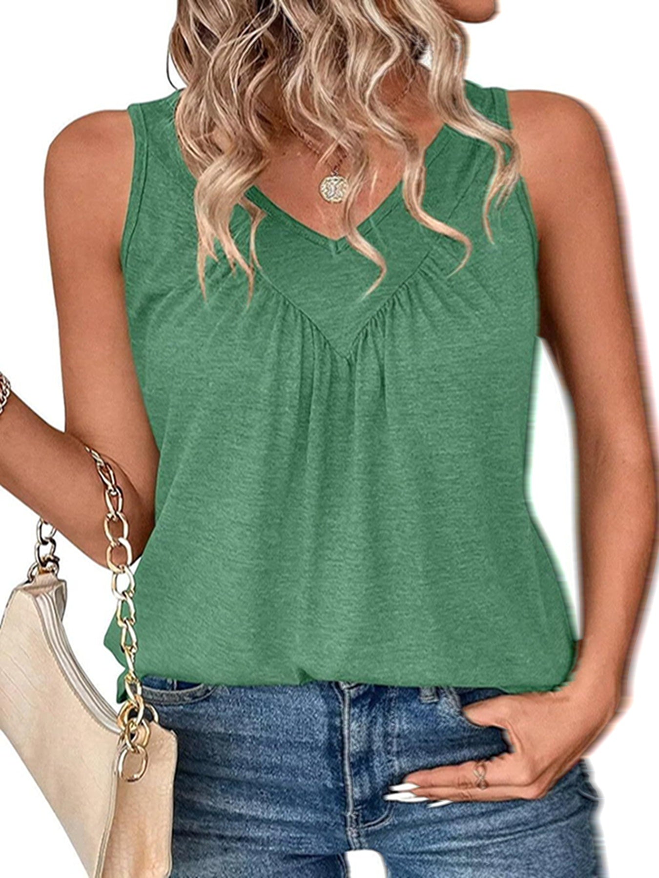 2 Piece Set Solid Color V-Neck Sleeveless Top Women's Casual Loose Tank Top Women