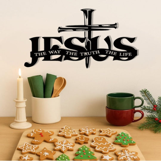 Jesus Cross Metal Wall Art The Way, The Truth, The Life Sign Christian Home Decor For Bedroom, Living Room, Bathroom & Kitchen Rustproof, Waterproof Durable Wall Hanging Fade-Resistant Fini