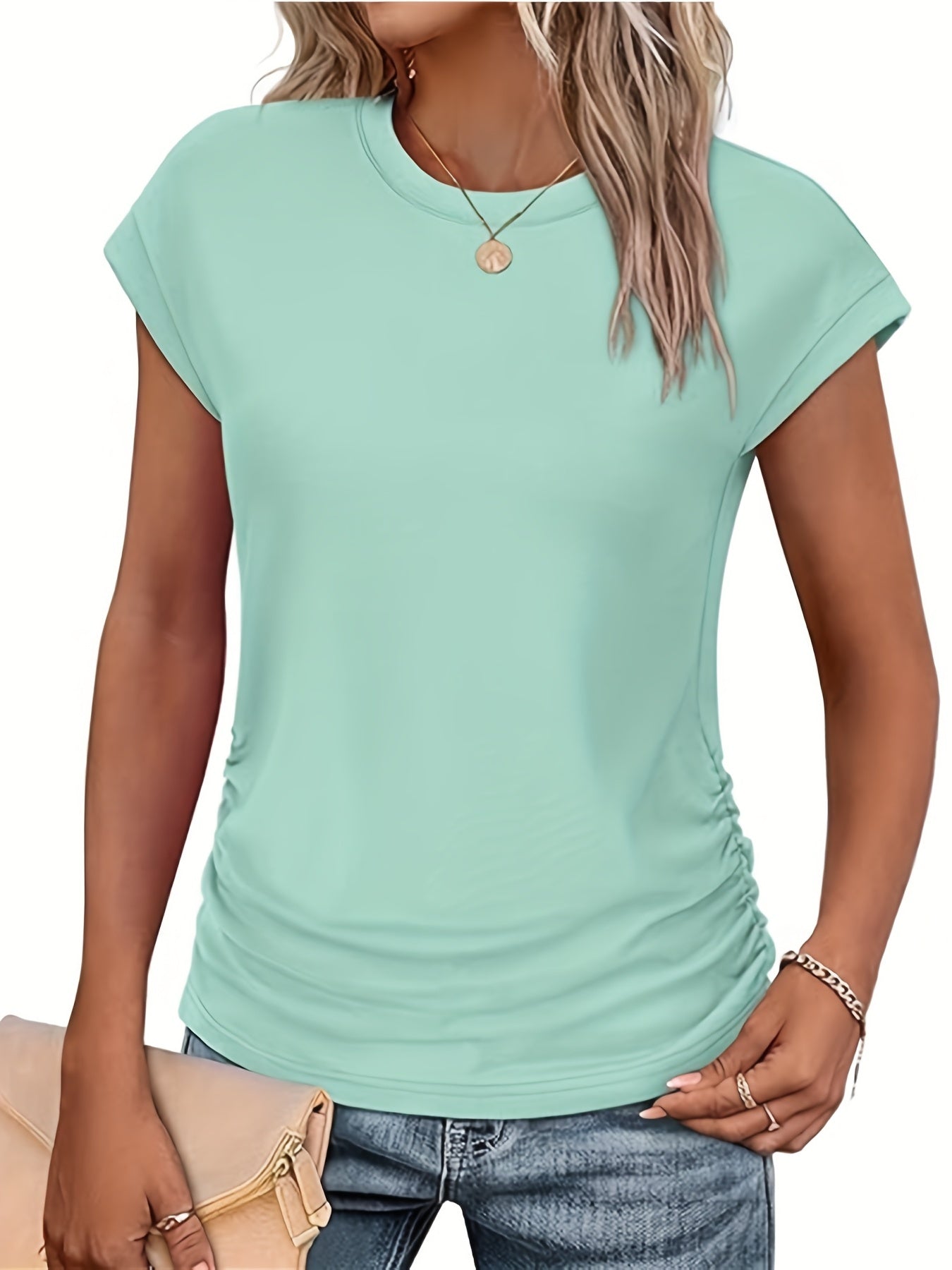 2-piece Crew Neck Short Sleeve Solid Color Casual T-shirt