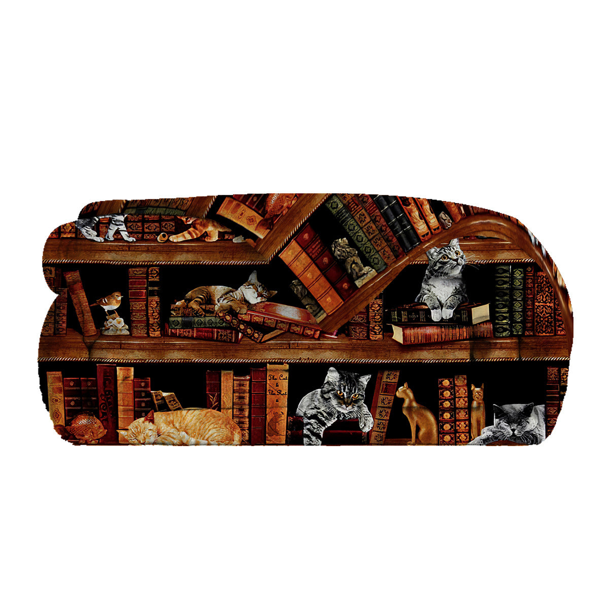 Vintage Kitten Flannel Blanket Cat In The Bookshelf Throw Blanket Librarian Book Lover Gifts Fleece Blankets For Bed Couch Sofa