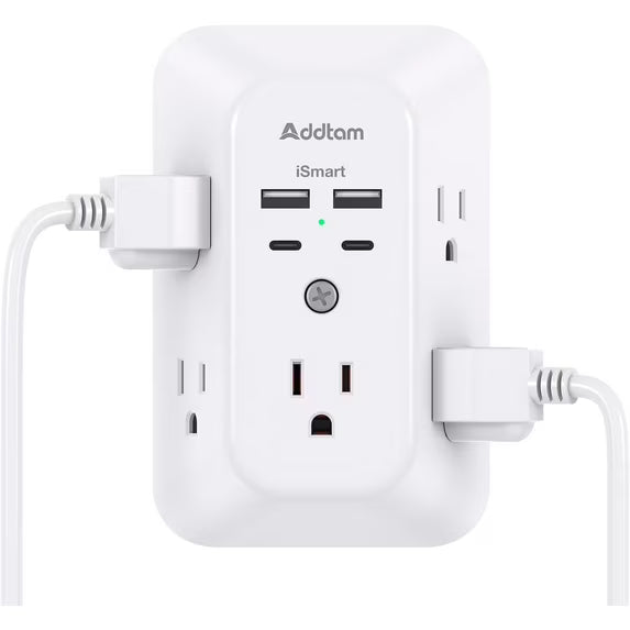 Surge Protector Outlet Extender - Addtam 5-Outlet Splitter with 4 USB Wall Charger(2 USB-C Ports), Multi Plug Outlet Power Strip for Home, Dorm Room Essentials
