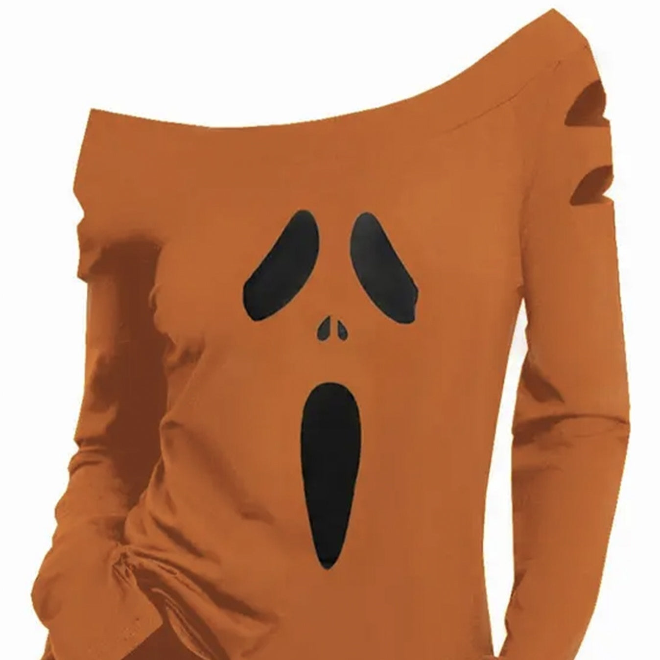 Ladies' Halloween Pumpkin Printed Diagonal Collar Hollow Long Sleeve Gothic T-shirt