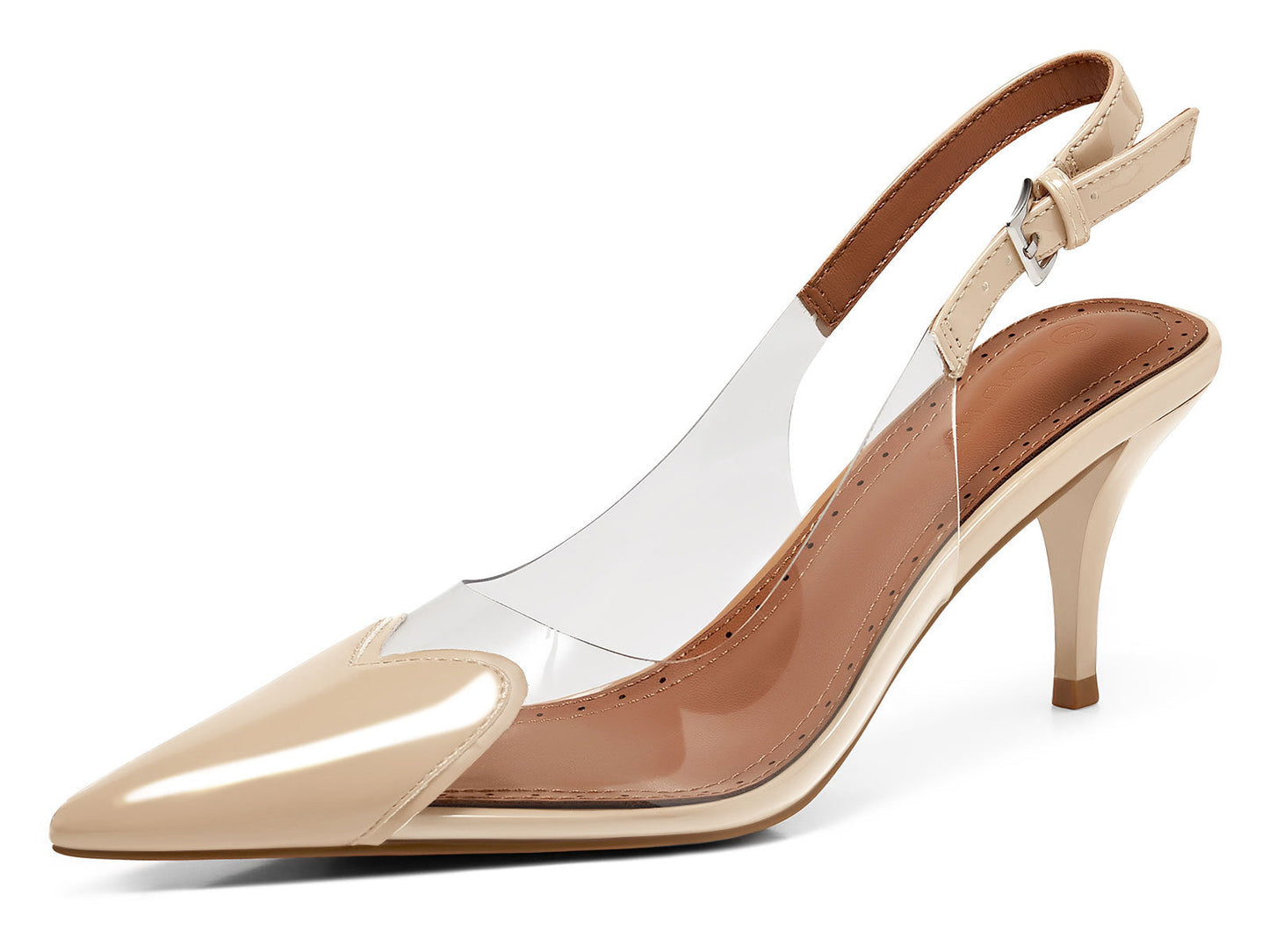 Womens Slingback Kitten Heels Clear Pumps Cute Heart Pointed Toe Party Dress Shoes