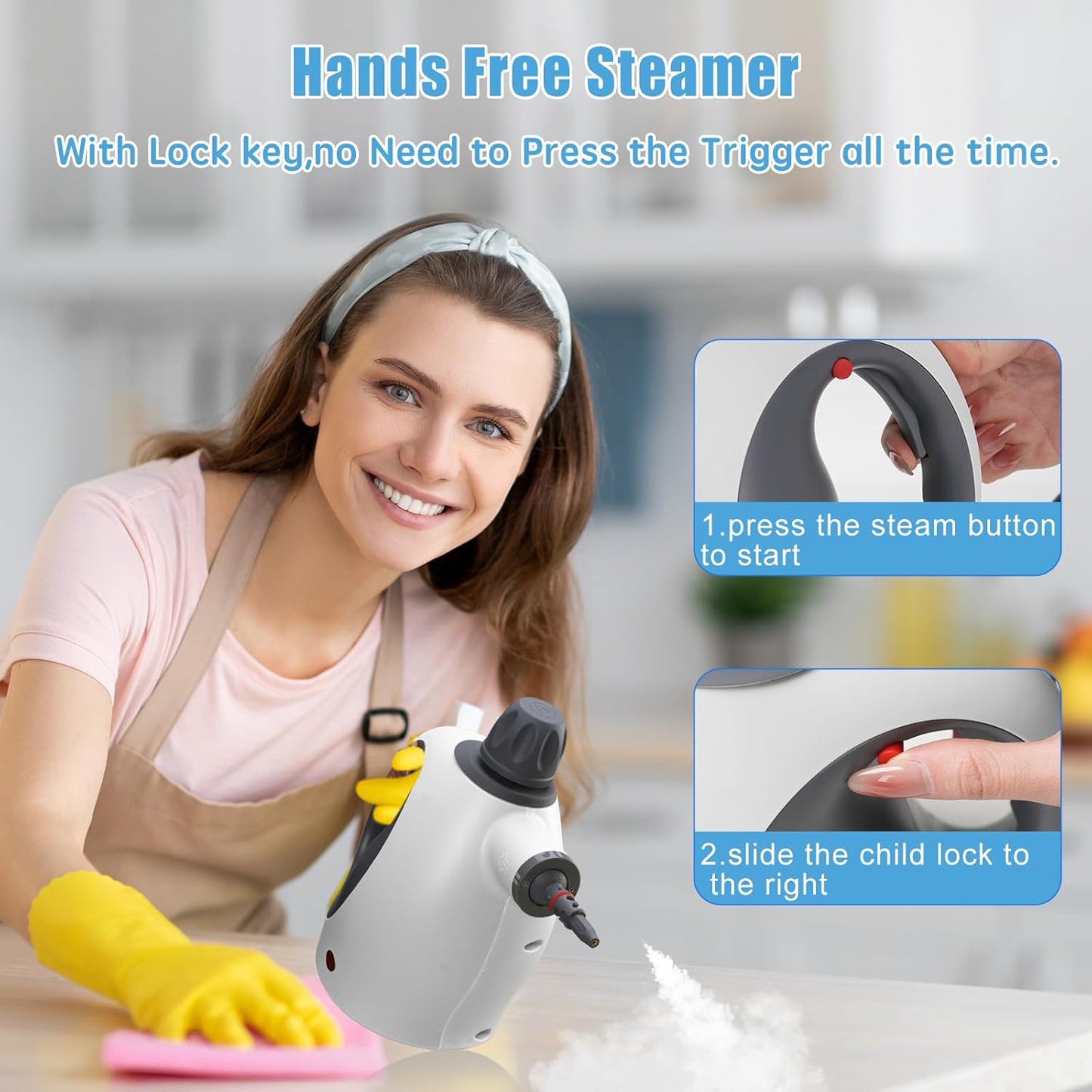 Handheld Steam Cleaner With Safety Lock, 500 Ml Large Water Tank 12 Piece Accessory Set Deep Cleaning Multiple Surfaces For Kitchen, Bathroom, Car, OffWhite
