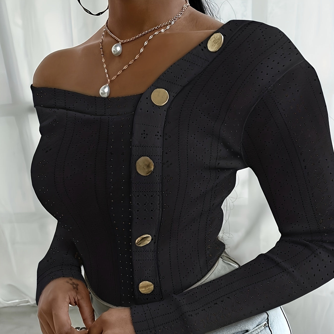 Ladies' Off Shoulder Long Sleeved Fashionable New Style, Versatile Top For Keeping Warm And Showing Off Figure, Long Sleeved T-shirt