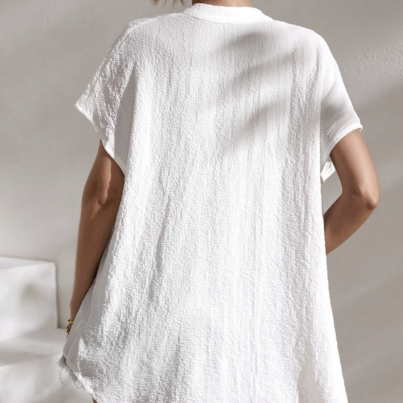 Women's Summer New Notch Batwing Sleeve Shirt Deep V-neck Casual Loose Short Sleeved Top