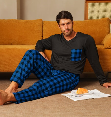 Ice Silk Long Sleeve Long Pants Men's Pajama Set