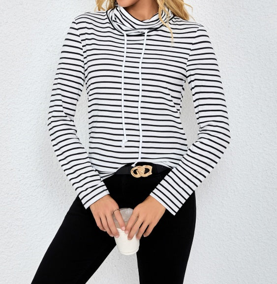Ladies' Striped High Neck Fashionable Top