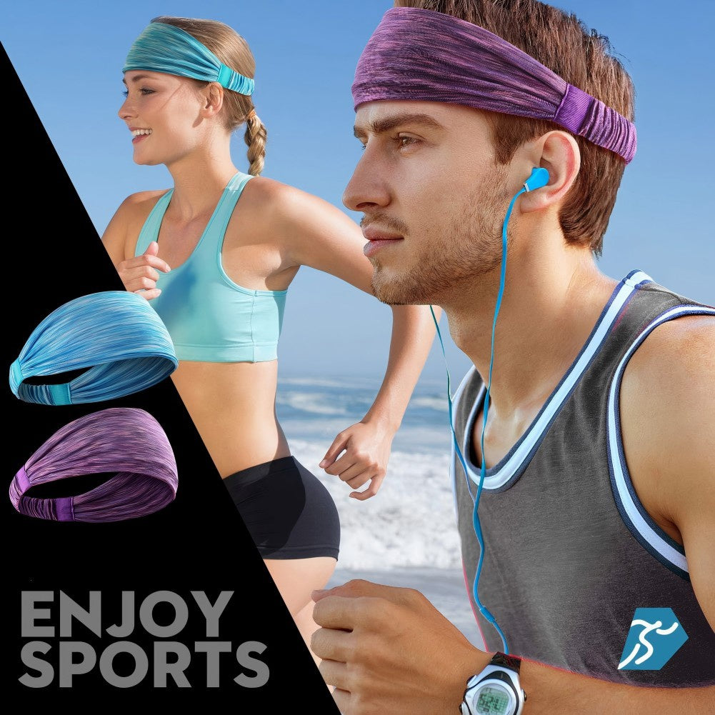 Sports Headbands For Men & Women -5 Pack, Wicking Sweatbands, Elastic Non Slip Sweat Bands, Athletic Workout Fashion Wide Hair Bands For Running, Cycling, Basketball, Yoga