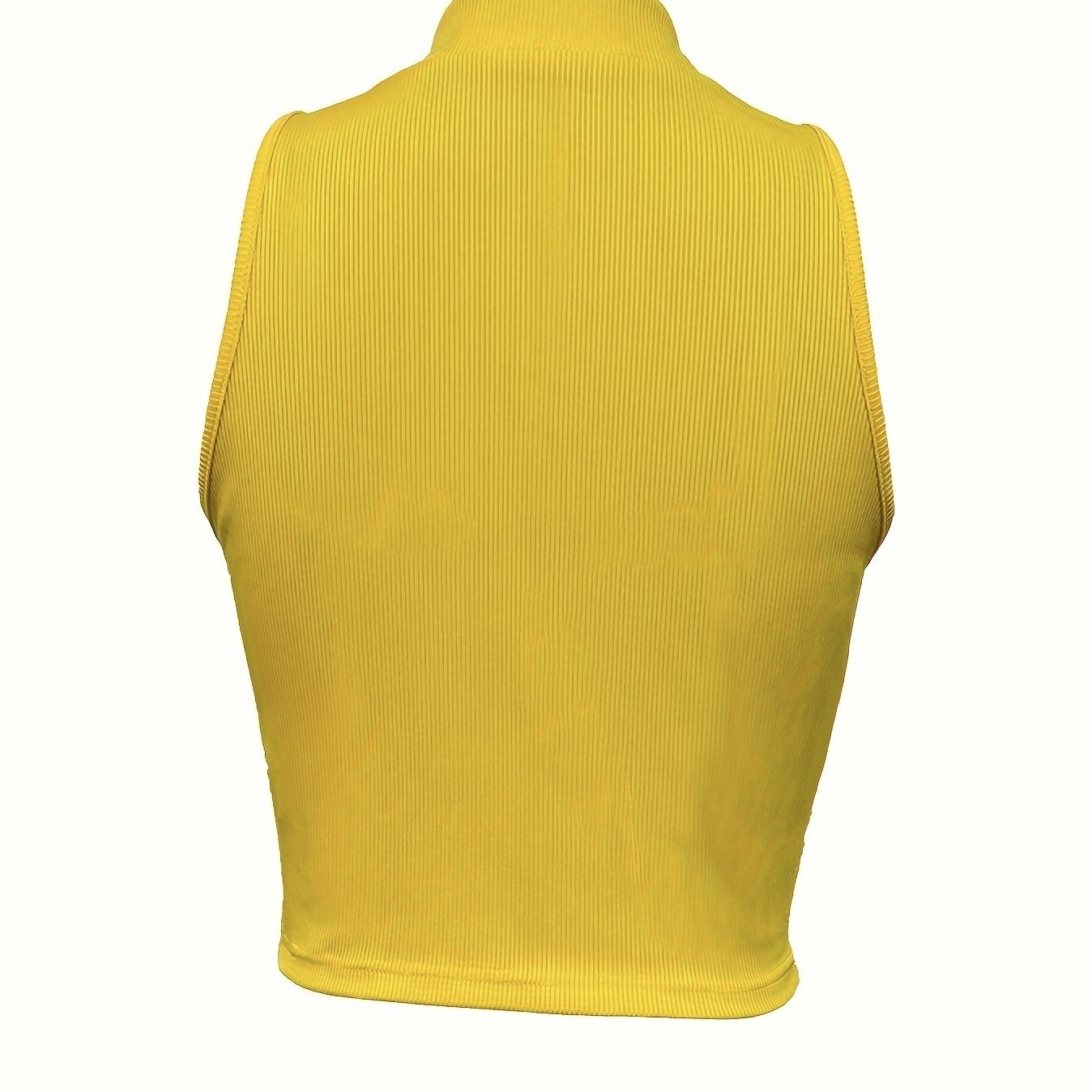 Women's Solid Color Ribbed Knit Short Zipper Design Off Shoulder Stand Up Collar Vest Top