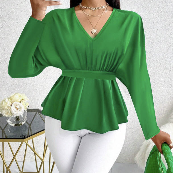 Ladies' Fashionable And Elegant Temperament Versatile Fashion Autumn And Winter Style Solid Color Long Shirt Top