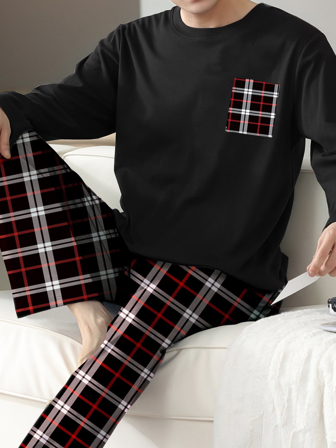 Ice Silk Long Sleeve Long Pants Men's Pajama Set