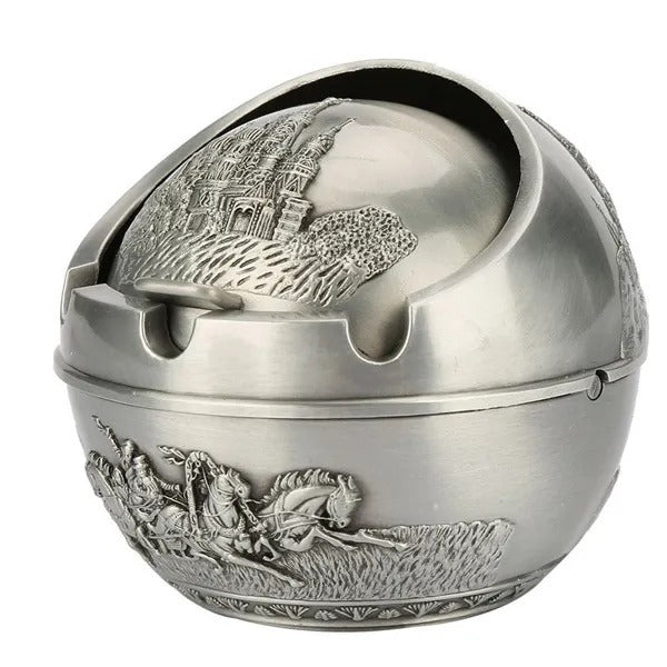 Portable Travel Car Ashtray Round Ball Stamped Pattern Gift Home Decoration