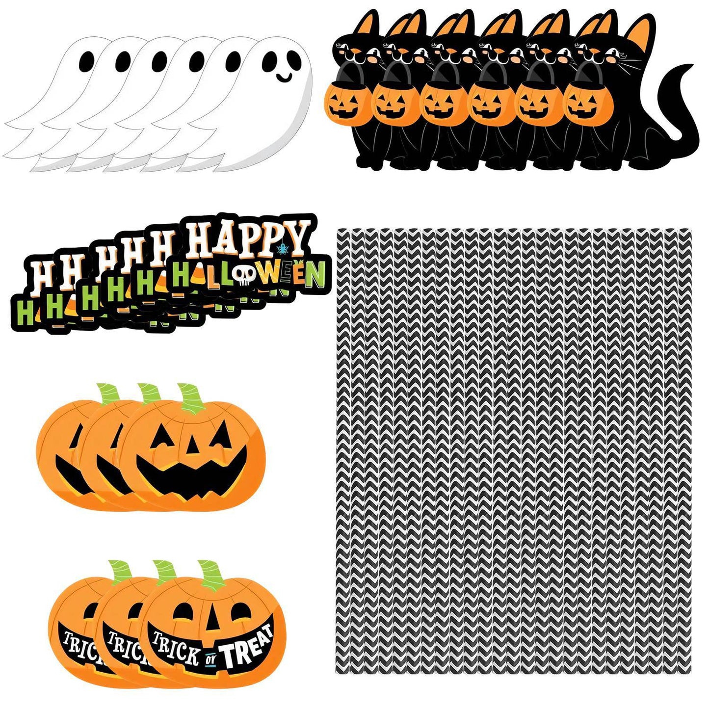 Set Of 25Pcs Halloween Party Striped Decorative Straws Disposable Drinking Straws Paper Straw Decor Happy Halloween Ghost Lantern Black Cat Halloween Party Supplies