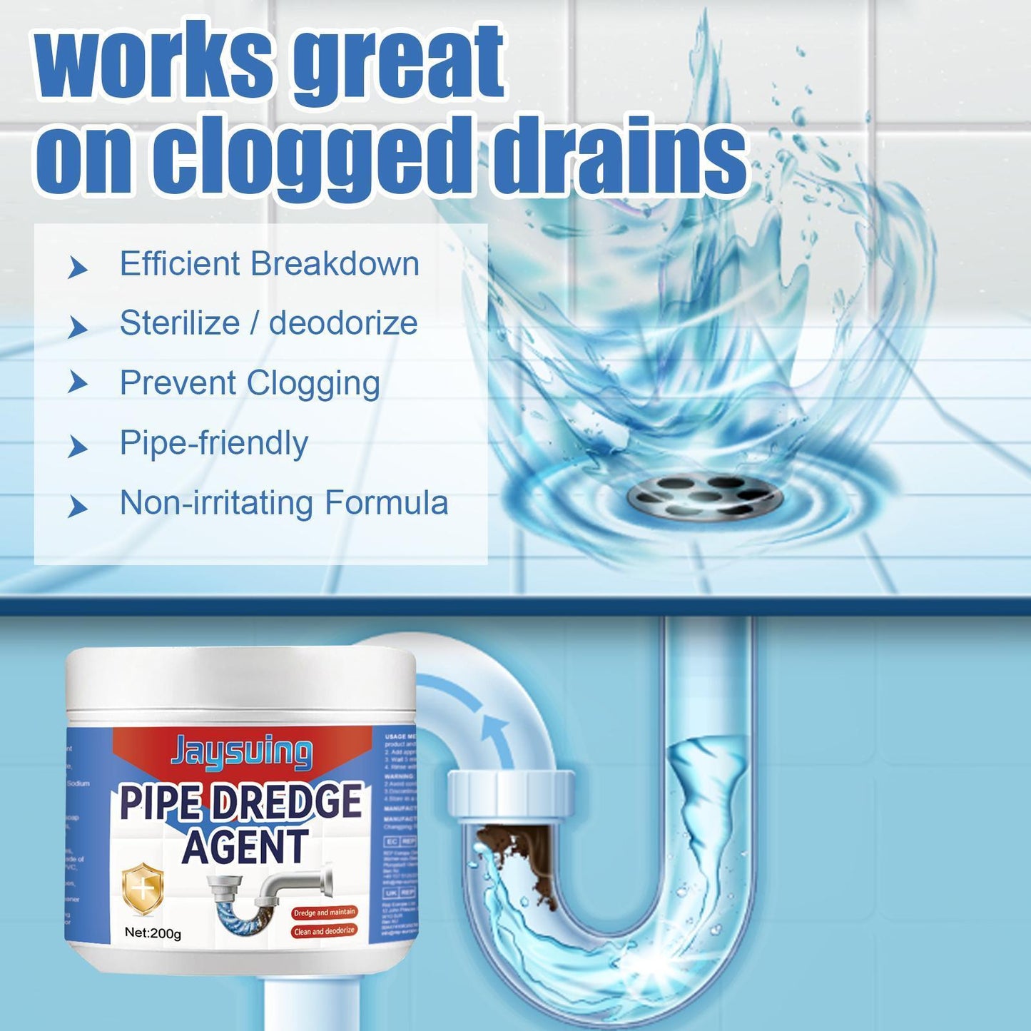 Jiesuin Pipe Dredging Agent, Kitchen And Bathroom Sewer Blockage Cleaning Stain Deodorizing Cleaner