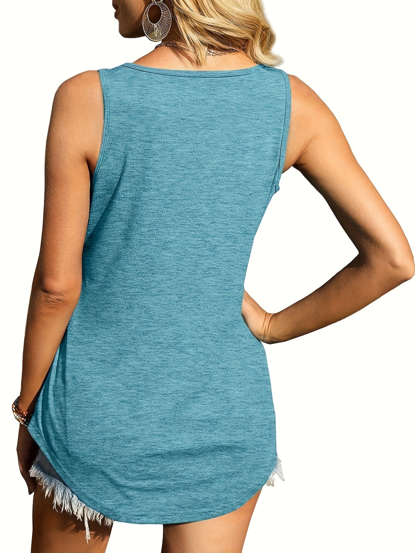 2-piece Women's Summer Sleeveless Top, Square Neck, Solid Color Vest T-shirt