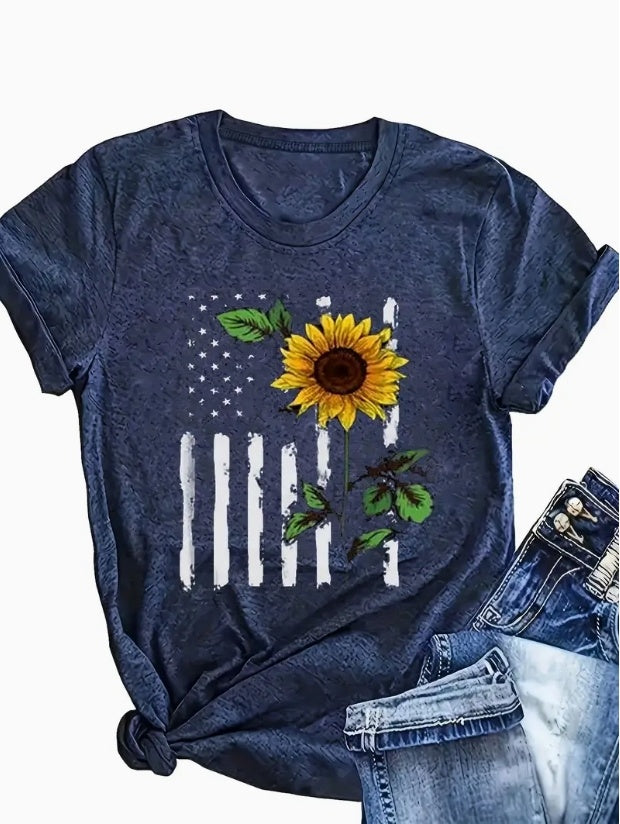 American Flag - Printed Round Neck Vest - Casual And Loose - Daily Wear - Women's Clothing