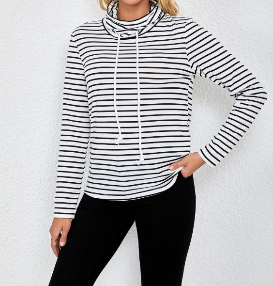Ladies' Striped High Neck Fashionable Top