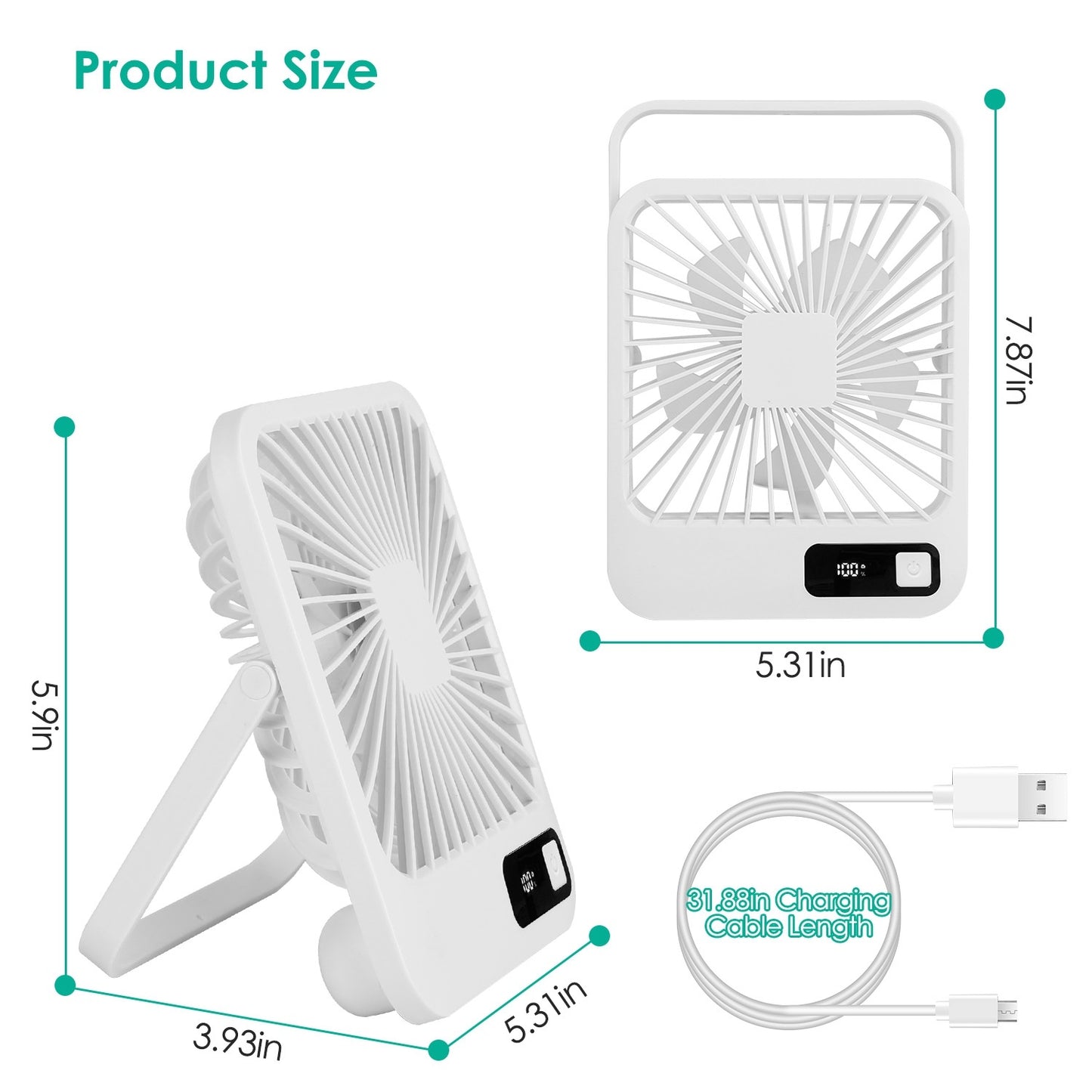 3 Colors Options -- 1Pc Mini Desktop Cooling Fan Rechargeable Battery Powered Personal Fan Speed Adjustment Strong Airflow Quiet Travel Fan With LCD Display For Home Office Travel