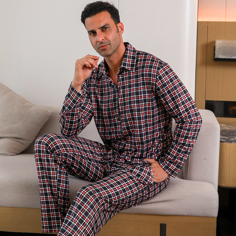 Ice Silk Long Sleeve Long Pants Men's Pajama Set