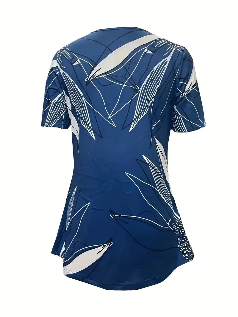 Summer New Short-sleeved Printed Fake Two-piece T-shirt V-neck Fashion Spike Top