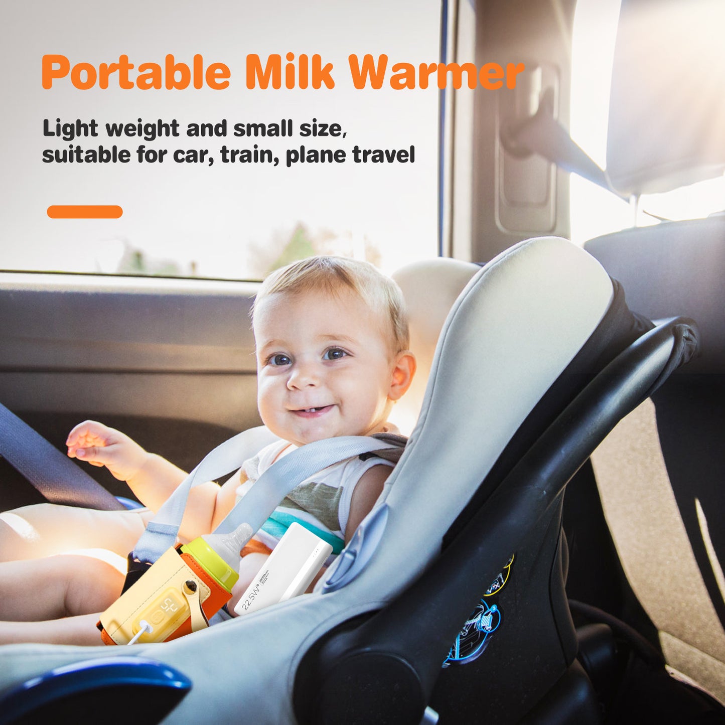 1Pc Portable Baby Milk Warmer 5 Temperature Adjustable Handhold Bottle Warmer With Fast Charge Adapter For Outdoor Car Travel