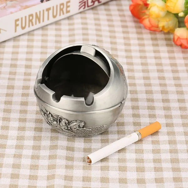 Portable Travel Car Ashtray Round Ball Stamped Pattern Gift Home Decoration
