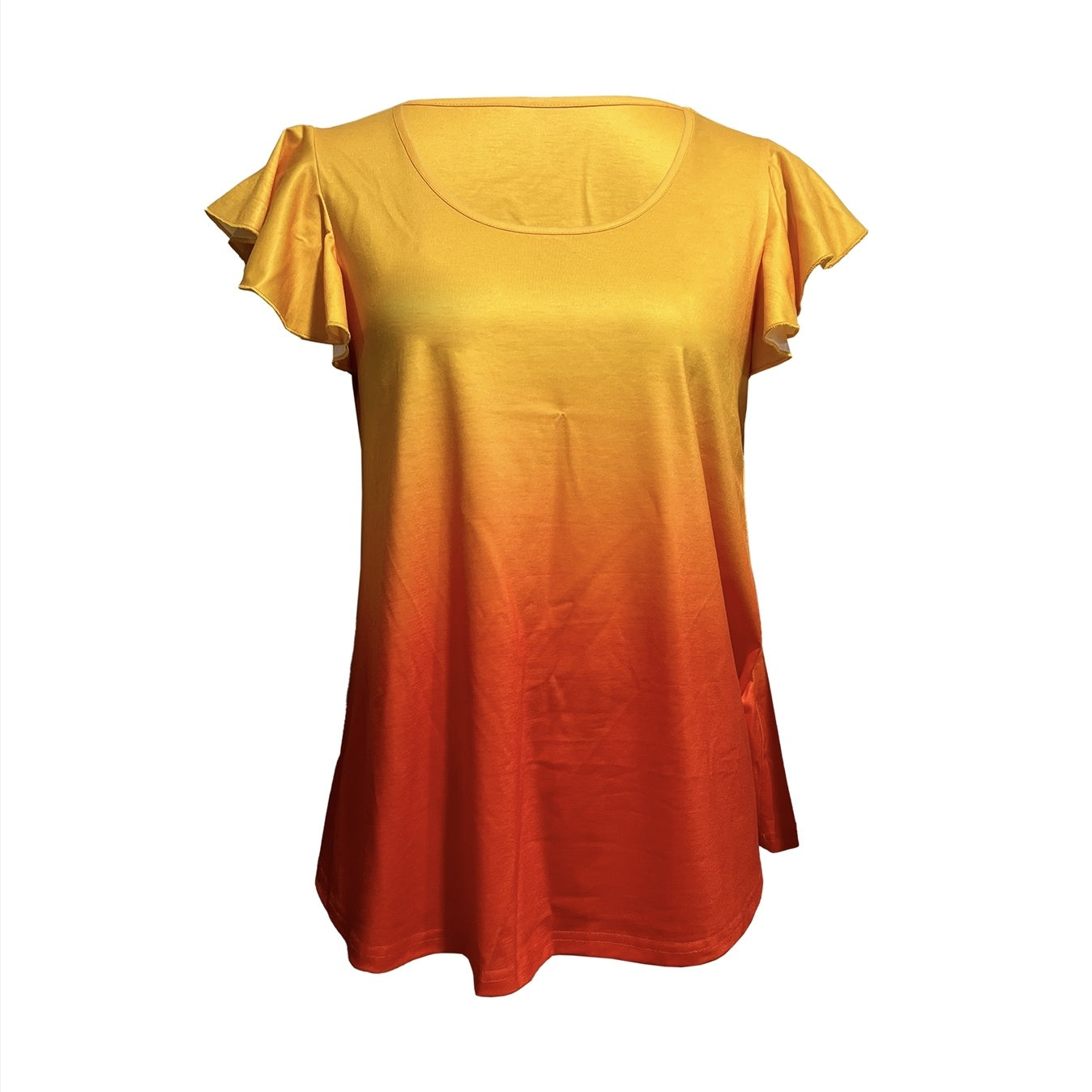 Summer New Mixed Color Fungus Sleeves Casual Elegant Style Versatile T-shirt Top