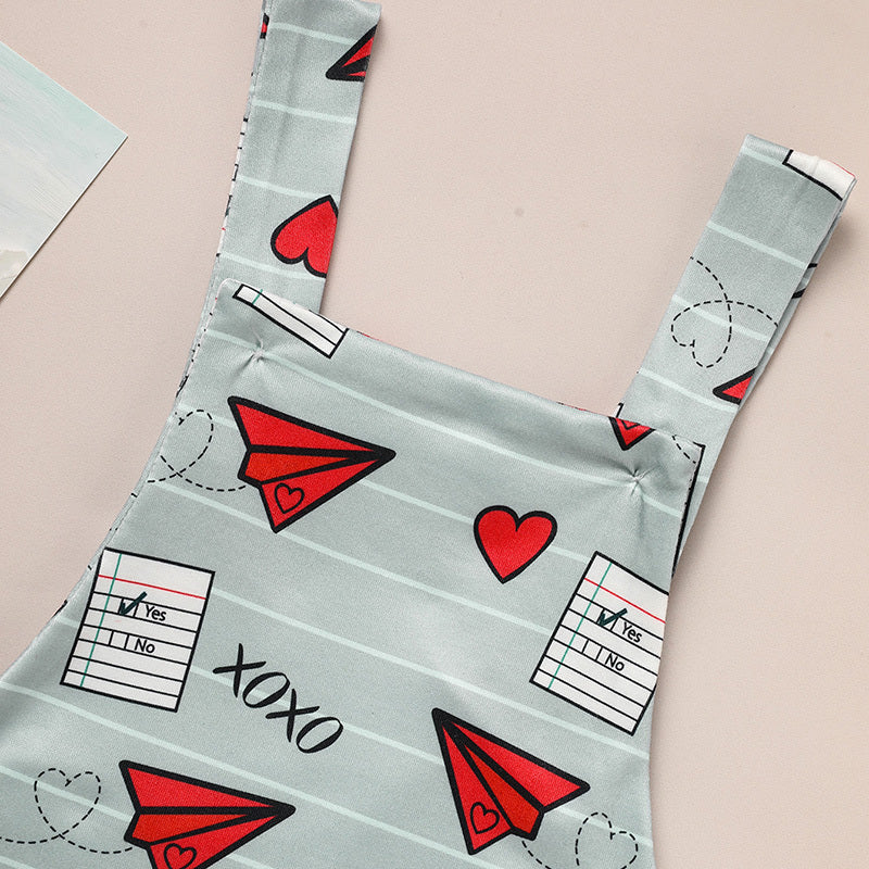 Baby Boy Girl's Casual Heart Pattern Jumpsuit, Paper Airplane Heart Xoxo Trendy Overalls, Valentine's Day Coming Home Outfit