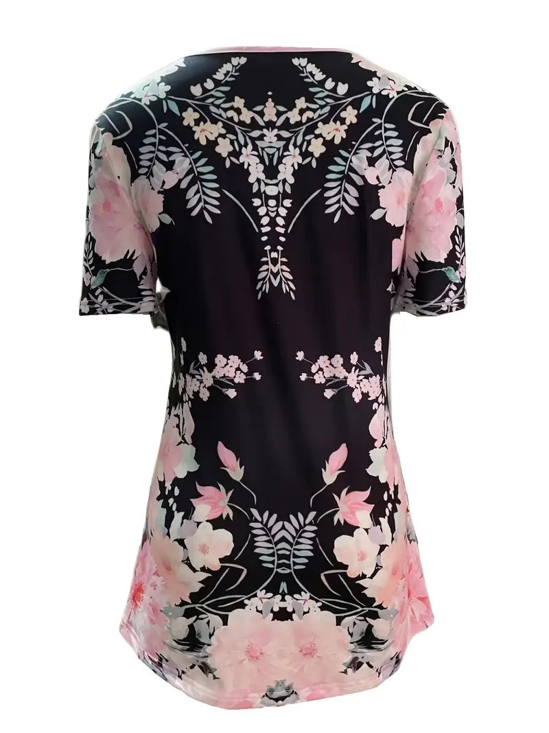 Summer New Short-sleeved Printed Fake Two-piece T-shirt V-neck Fashion Spike Top