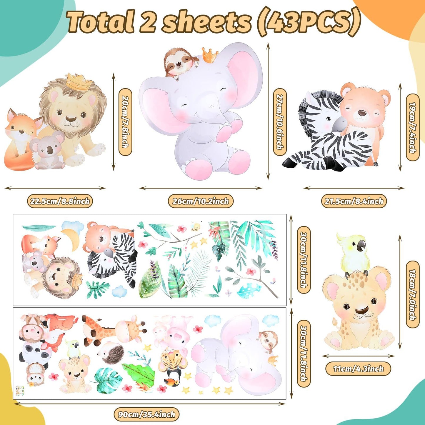 Wall Sticker Jungle Animals Wall Sticker Children's Room Animal Tree Wall Sticker Animal Party Elephant Giraffe Wall Sticker Children's Room Boy Baby Room Bedroom Wall Decoration,481-6789-MG